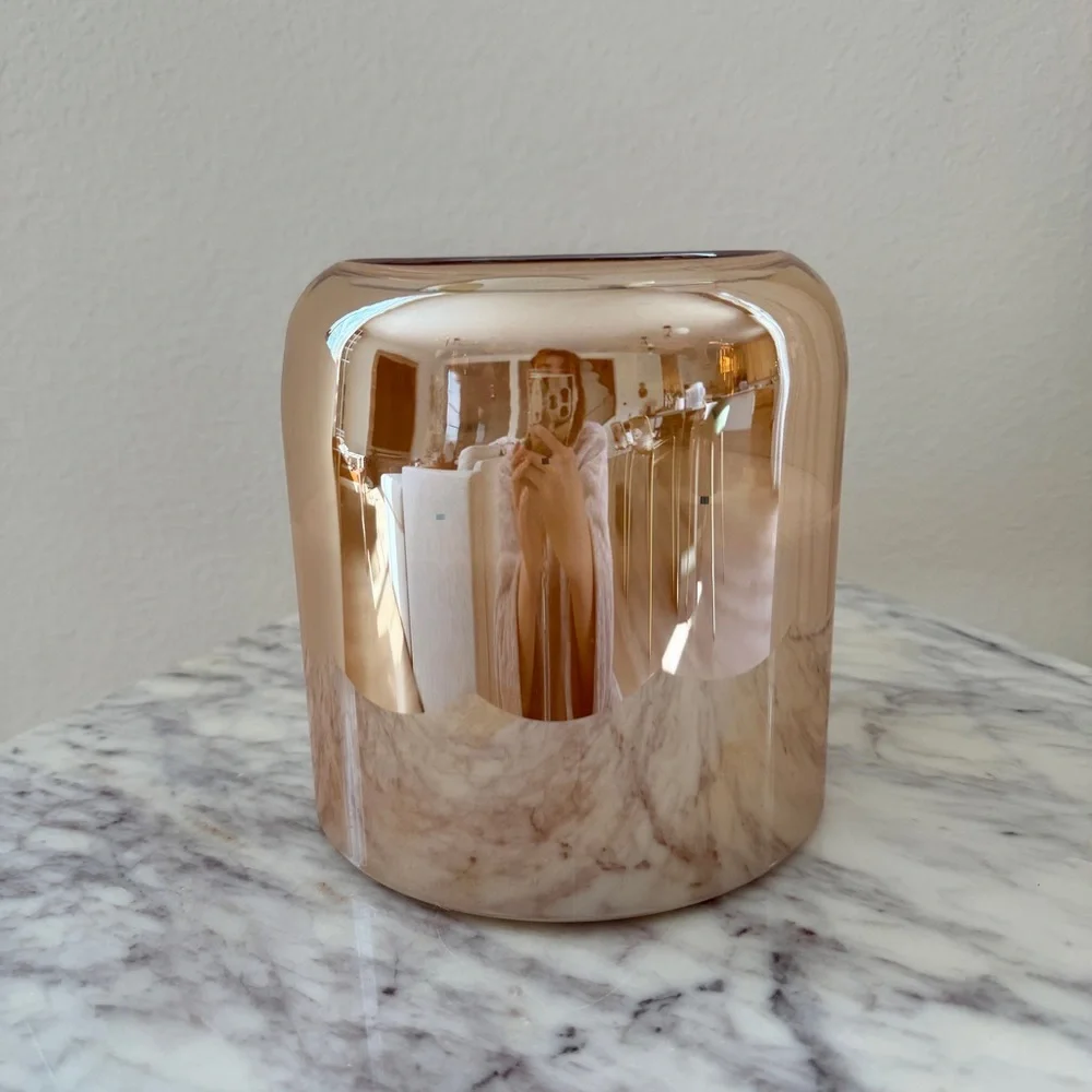 🕯️ Mirrored Amber 3-Wick Flameless Wax Candle in Glass Jar w/ Remote & Timer